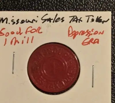Missouri Sales Tax Token 1 Mill Red Plastic Great Depression Era SKU llop - Coins & Currency