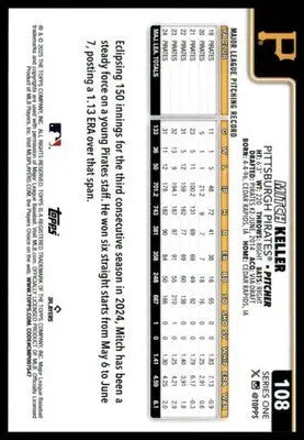 Mitch Keller 2025 Topps #108 Pittsburgh Pirates - Baseball Card Single