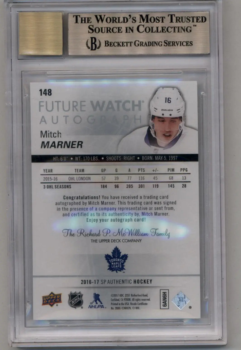 Mitch Marner 2016-17 SP Authentic #148 Future Watch Auto 217/999 BGS 9.5 Gem Mint Auto 10 - Hockey Card Single