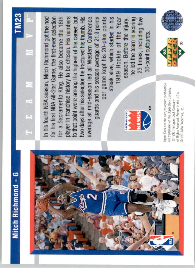 Mitch Richmond - 1993-94 Upper Deck - #TM23 - Team MVP Basketball - Basketball Card Single