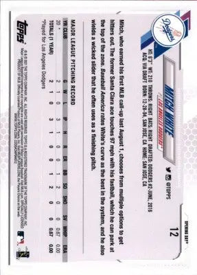 Mitch White Rookie 2021 Topps Opening Day #12 Los Angeles Dodgers - Baseball Card Single