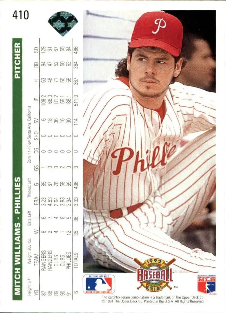 Mitch Williams 1992 Upper Deck MLB #410 Baseball Card Philadelphia Phillies - Baseball Card Single