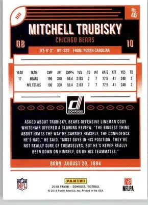 Mitchell Trubisky - 2018 Donruss - #46 - Football - Football Card Single