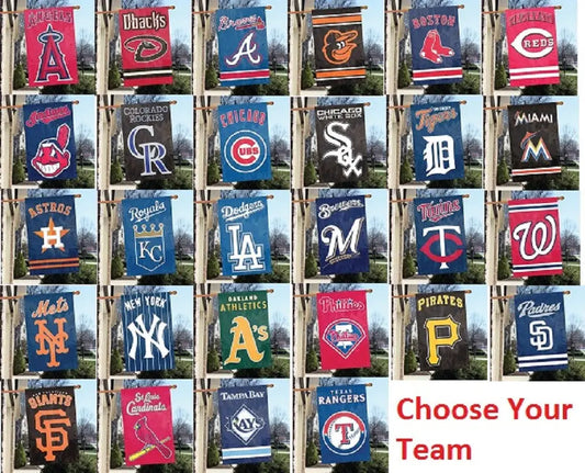 MLB Applique Banner featuring team logos on flags for baseball fans and trading card collectors