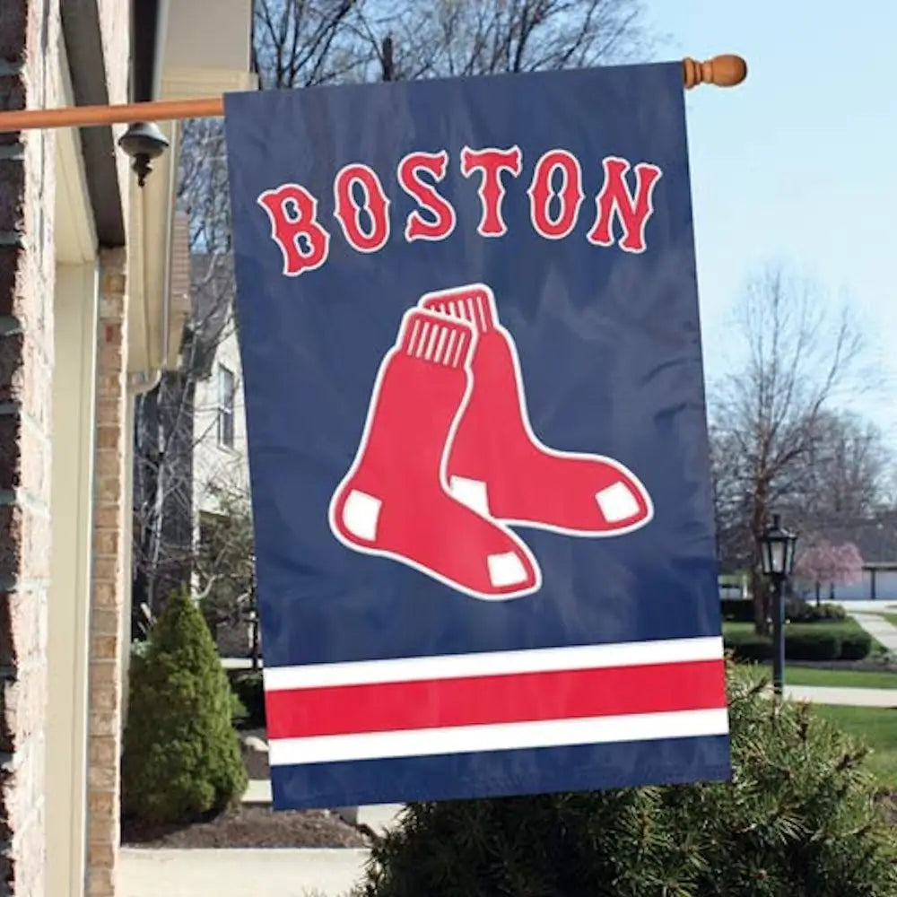 Boston Red Sox banner flag with red socks logo on navy blue for MLB Applique Banner