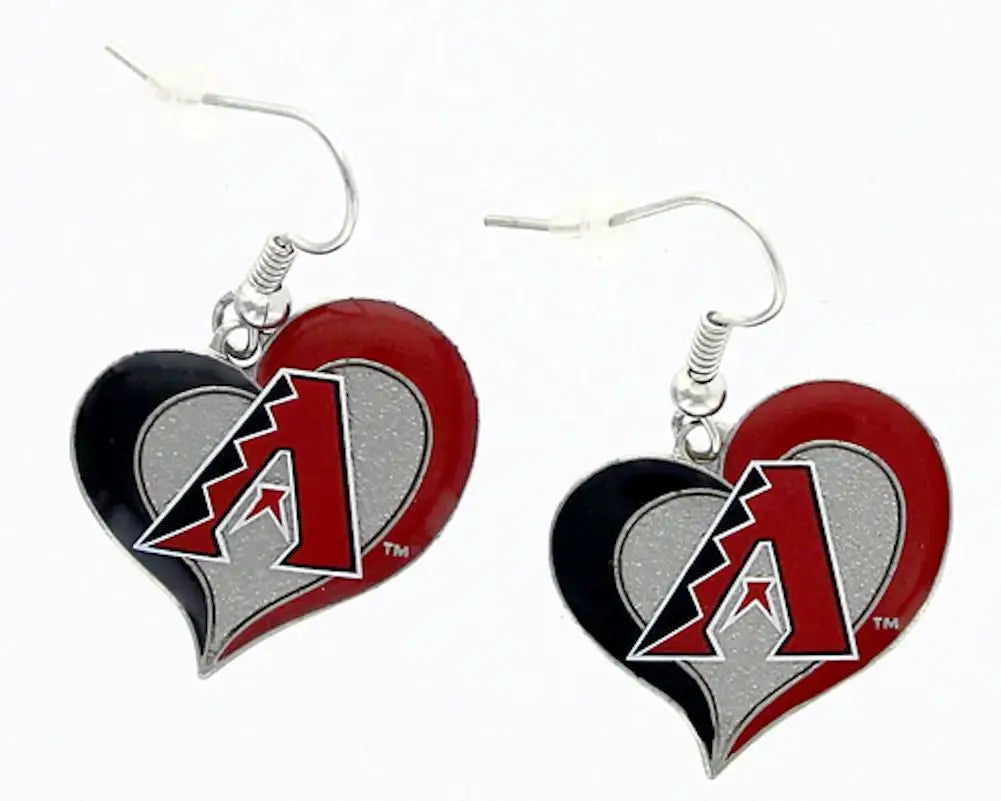 Heart earrings in swirl heart design with Arizona Diamondbacks logo for MLB fans