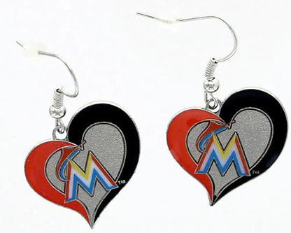 Heart earrings with colorful logo design for MLB Baseball Swirl Heart Earrings