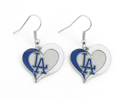 Heart-shaped Los Angeles Dodgers swirl heart earrings for passionate baseball fans