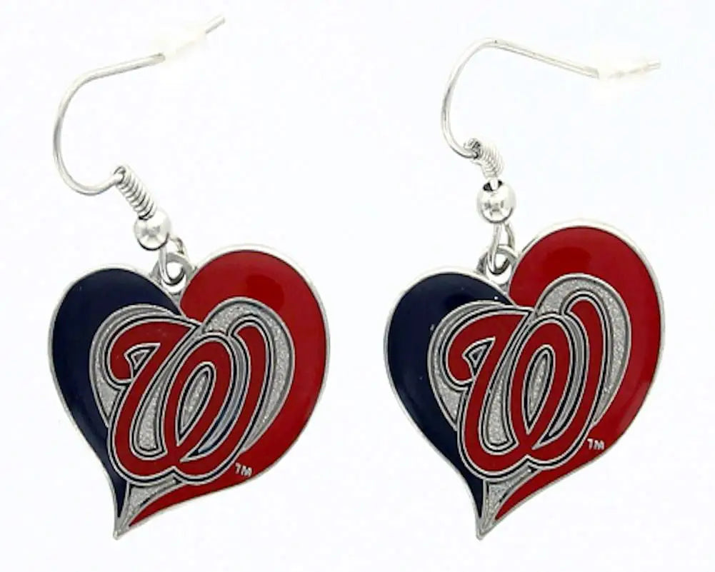 Heart earrings featuring a pair of heart-shaped Washington Nationals logo design