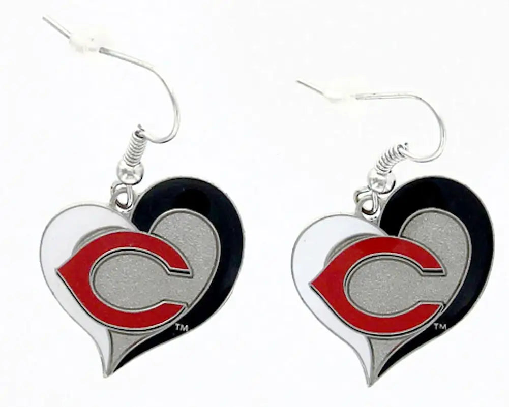 Heart earrings in Chicago Cubs logo design, perfect for swirl heart earrings fans