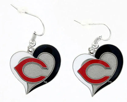 Heart earrings in Chicago Cubs logo design, perfect for swirl heart earrings fans