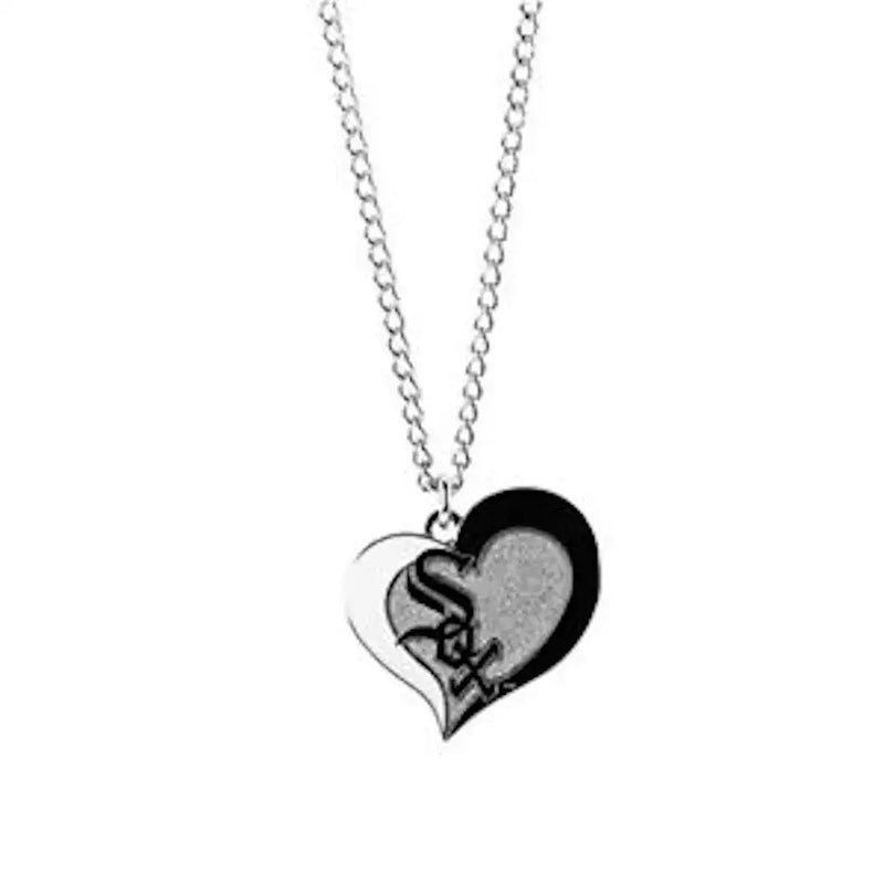 MLB Baseball Swirl Heart Necklace Pick Your Team - White Sox