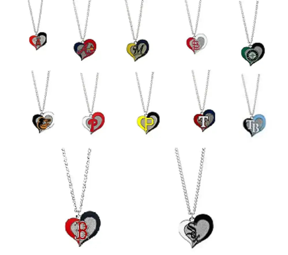MLB Baseball Swirl Heart Necklace Pick Your Team - White Sox