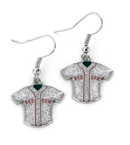 Glitter jersey earrings featuring Boston Red Sox baseball jerseys for stylish fans