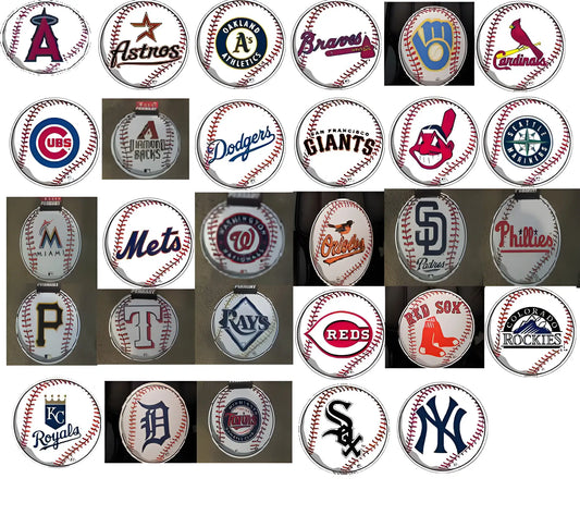 MLB team logos on baseball-shaped backgrounds for felt pennants in USA made product