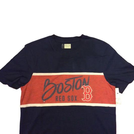 Boston Red Sox officially licensed t-shirt with navy blue and red color blocking design