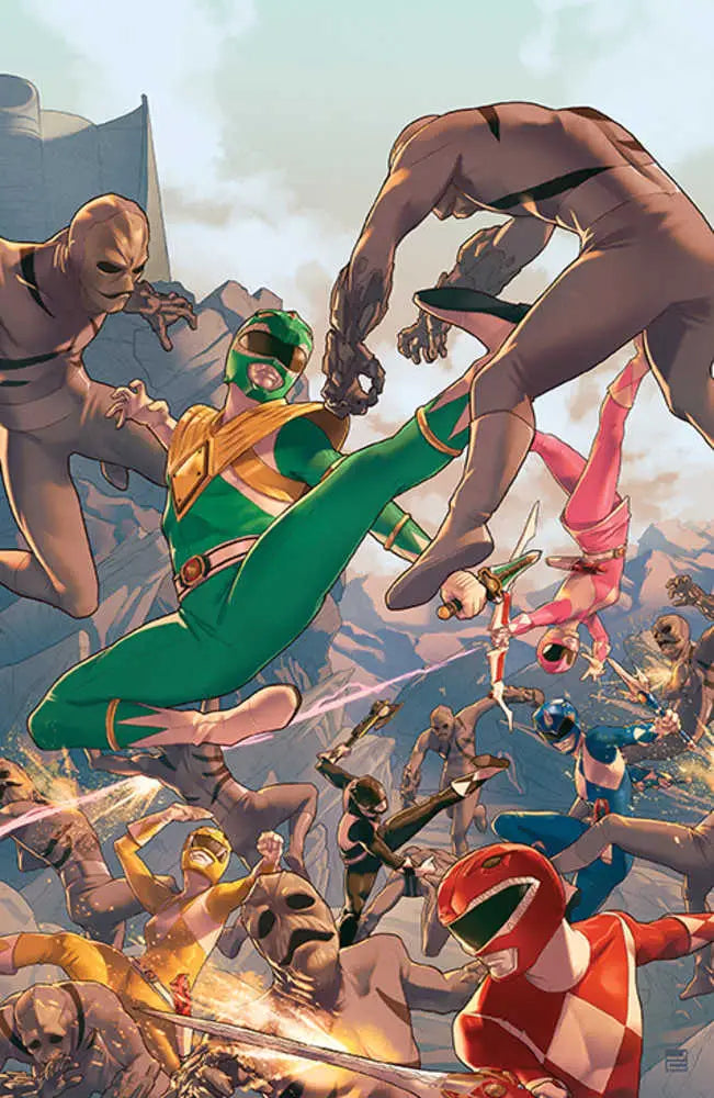 Dynamic comic book battle scene with Power Rangers in Mmpr 30th Anniversary Special #1 Cover F Foil