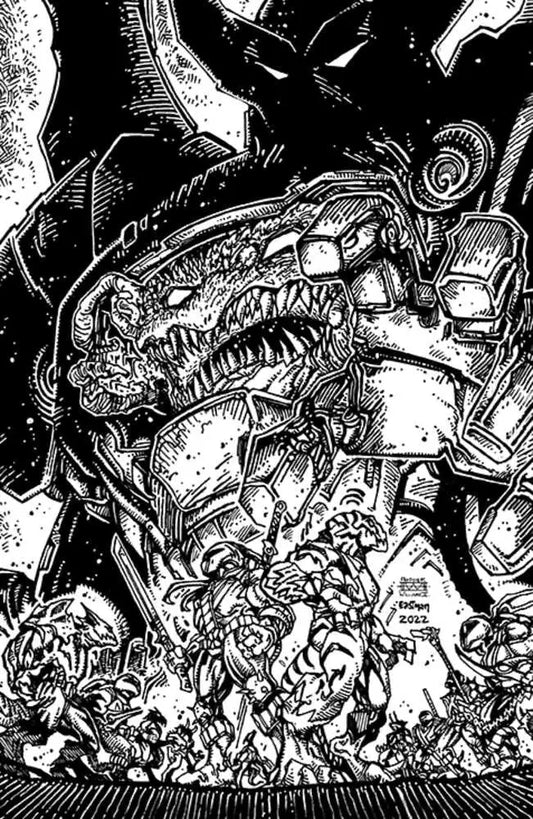 Monstrous mechanical creature with sharp teeth in Mmpr Teenage Mutant Ninja Turtles II #5 cover