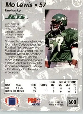 Mo Lewis - 1992 Pro Set - #600 - Football - Football Card Single