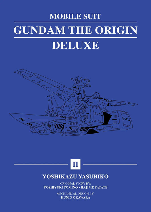 Blue book cover with white line art of a spacecraft from Mobile Suit Gundam manga works