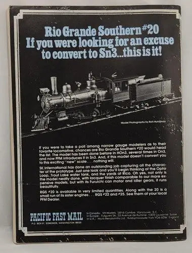 Vintage Model Railroader advertisement featuring a winter scene with miniature trains