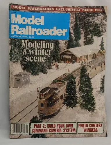 Vintage Model Railroader magazine showcasing a winter scene for realistic miniature trains