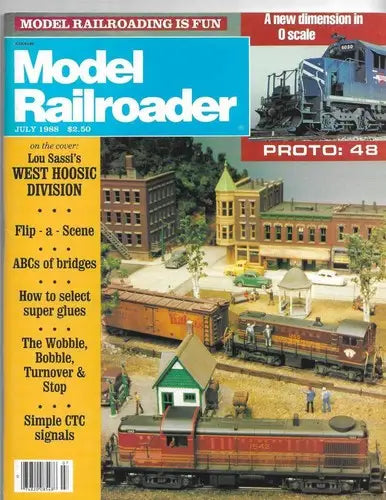 Model Railroader magazine cover with original gloss featuring a miniature train on July 1988 issue