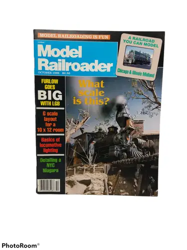 Model Railroader magazine featuring Illinois Midland train scene from October 1986 issue