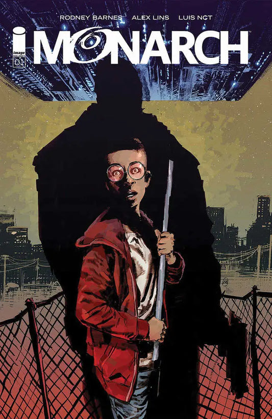 Comic book cover of Monarch #1 Cover B featuring a hero in red jacket with sword
