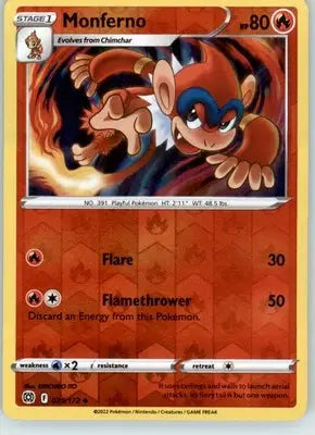 Monferno - SWSH09: Brilliant Stars - 025/172 - Reverse Holo LP - Pokémon Card Single