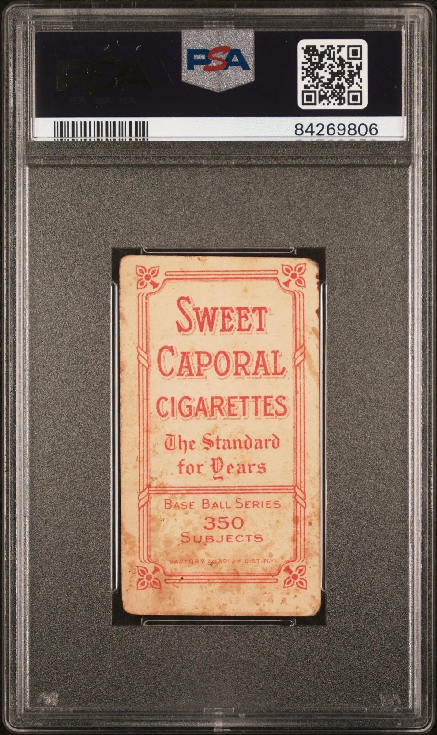 Vintage Monte Cross T206 Sweet Caporal 350/30 trading card in PSA graded case