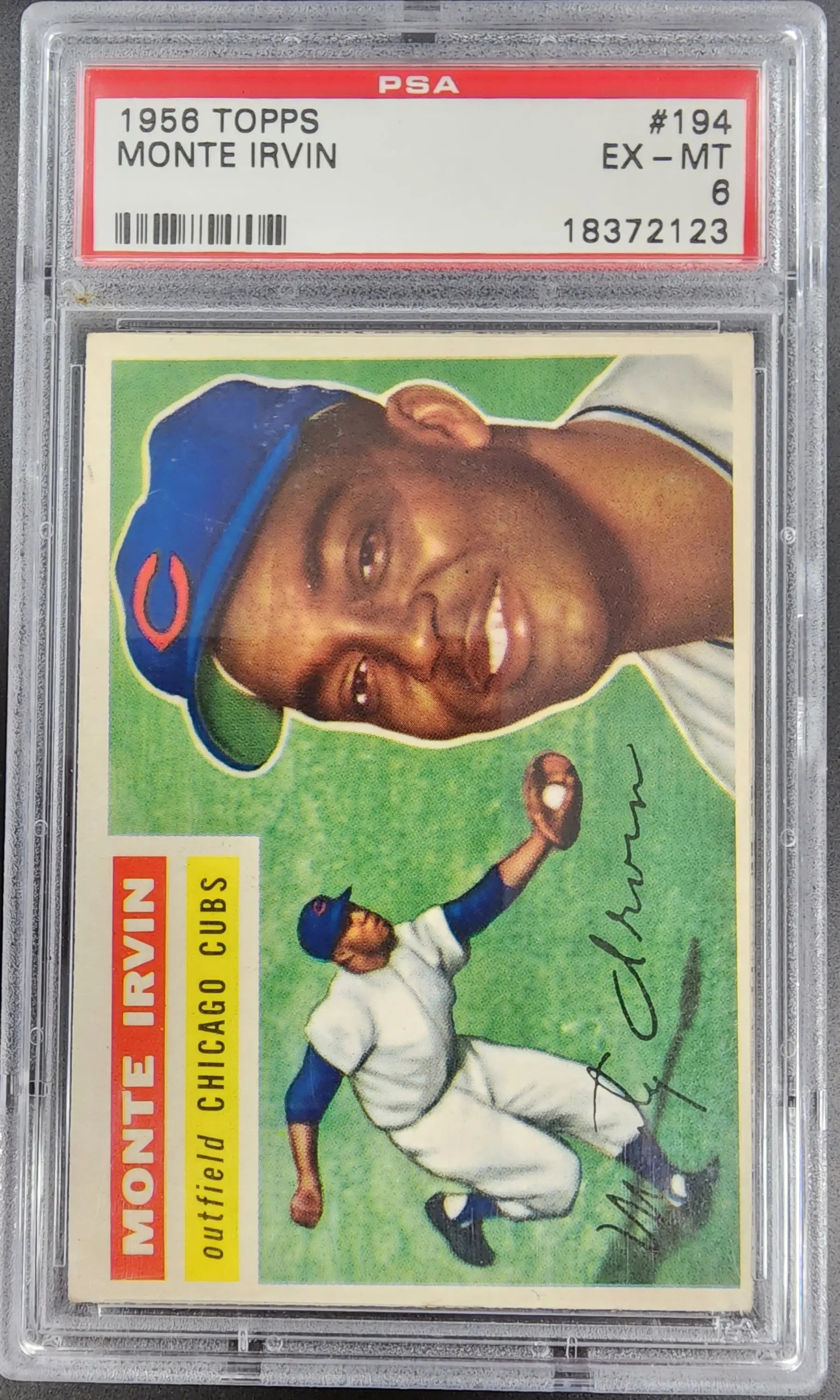 Monte Irvin 1956 Topps #194 PSA 6 EX-MINT baseball card showcasing action and portrait shots