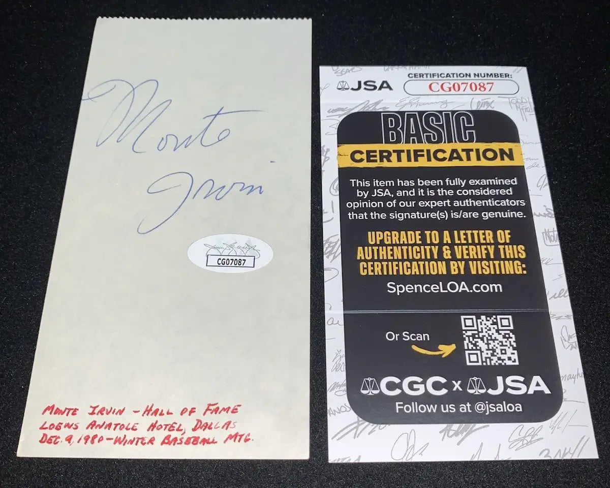 MONTE IRVIN HOF Signed Autograph Auto Signature Cut NY Giants JSA - Sports Memorabilia