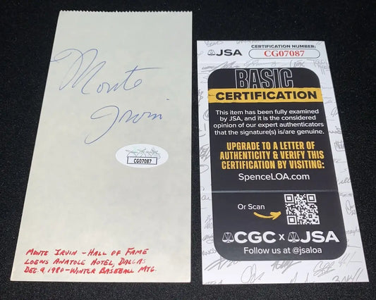MONTE IRVIN HOF Signed Autograph Auto Signature Cut NY Giants JSA - Sports Memorabilia