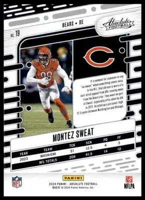 Montez Sweat 2024 Panini Absolute Retail #19 Chicago Bears Football Card NFL
