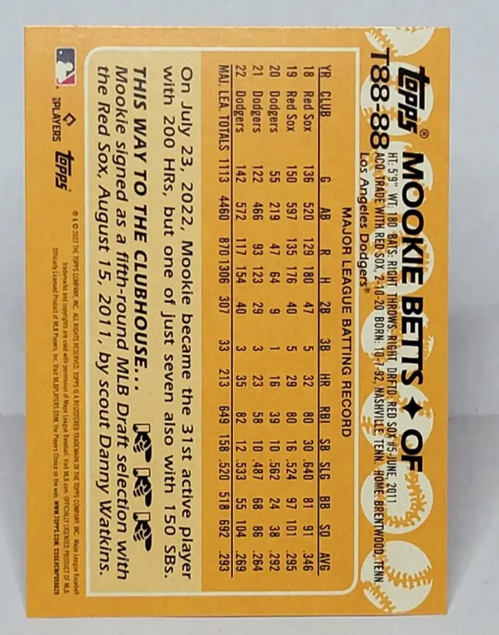 Mookie Betts 2023 Topps Throwback Los Angeles Dodgers #T88-88 - Baseball Card Single