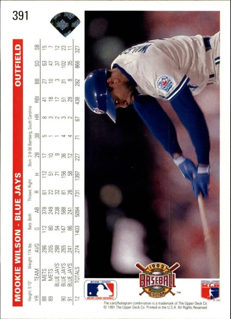 Mookie Wilson 1992 Upper Deck MLB #391 Baseball Card Toronto Blue Jays - Baseball Card Single