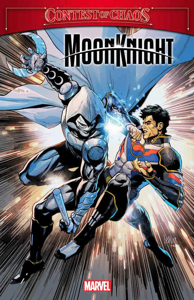 Comic book cover featuring Moon Knight in dynamic battle with Superman for Moon Knight Annual 1