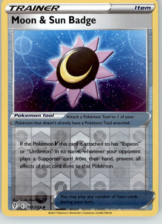 Moon & Sun Badge - Evolving Skies - 151/203 - Reverse Holo LP Pokemon - Pokémon Card Single