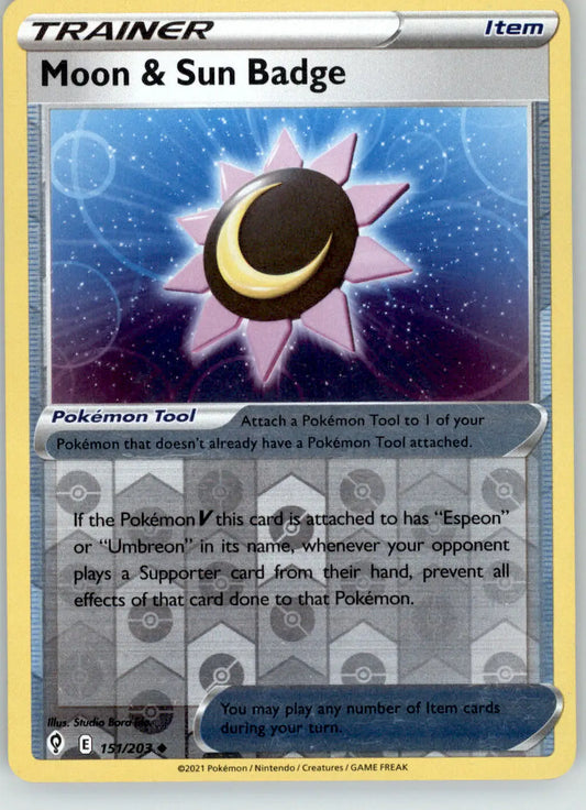 Moon & Sun Badge - Evolving Skies - 151/203 - Reverse Holo LP Pokemon - Pokémon Card Single