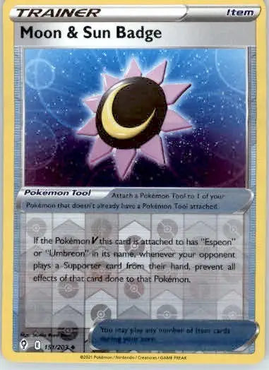 Moon & Sun Badge - SWSH07: Evolving Skies - Reverse Holo LP - #151/203 - Pokémon Card Single