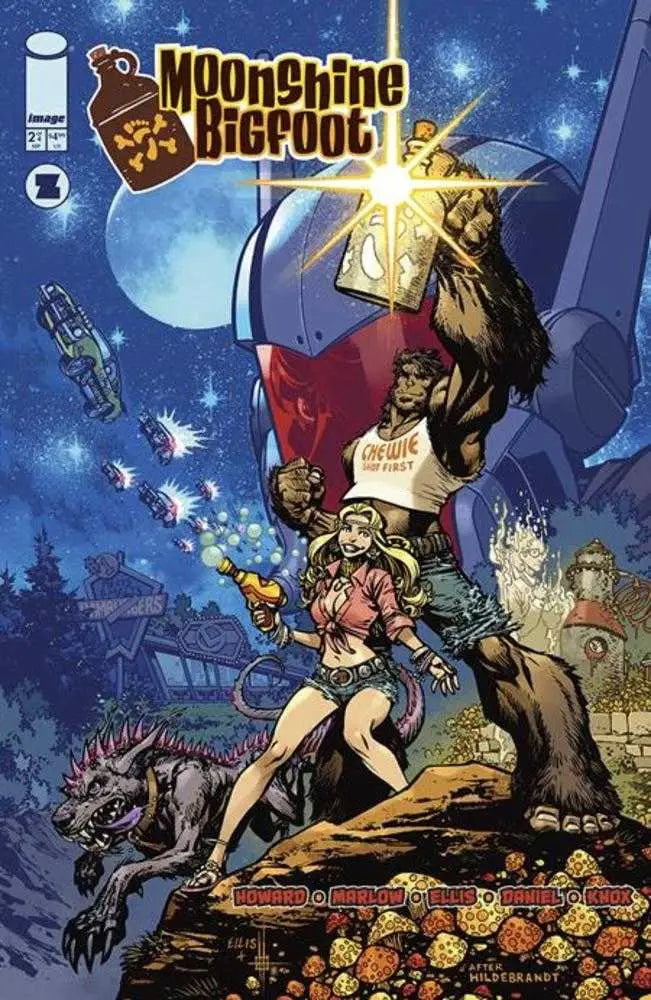 Comic book cover of Moonshine Bigfoot Buzzard County featuring mysterious mushrooms