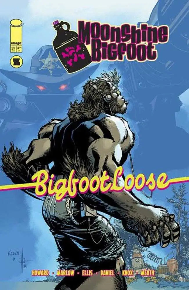 Comic book cover for Moonshine Bigfoot issue 3 featuring laser guns and adventure