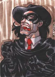 Stylized illustration of a masked figure on a Fer Galicia sketch card for trading cards
