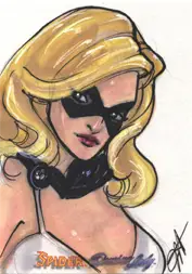 Stylized portrait sketch card of a blonde woman by Jessica Hickman in sunglasses