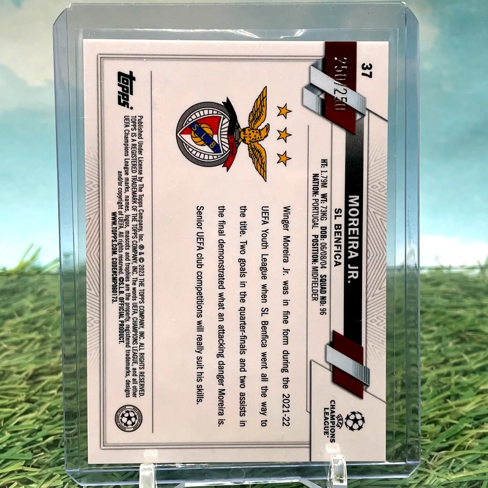 Moreira Jr. Benfica 2023 Topps Chrome Club Rookie Pink Checkerboard /250 soccer card