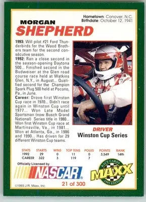 Morgan Shepherd - 1993 Maxx - #21 - Racing - Racing Card Single