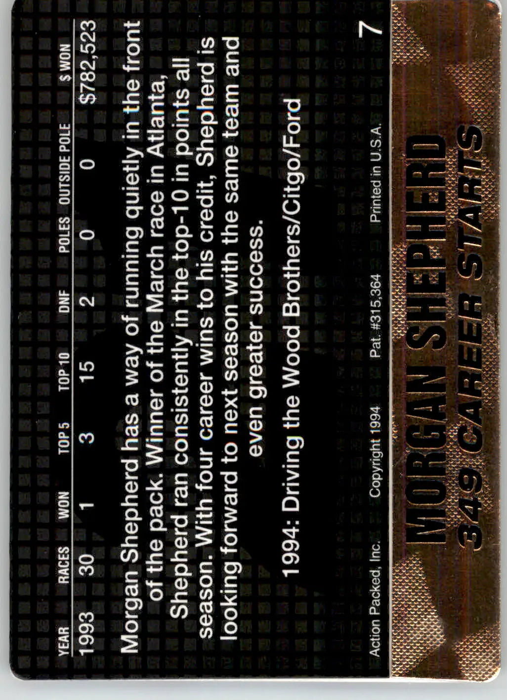 Morgan Shepherd - 1994 Action Packed - #7 - Racing - Racing Card Single