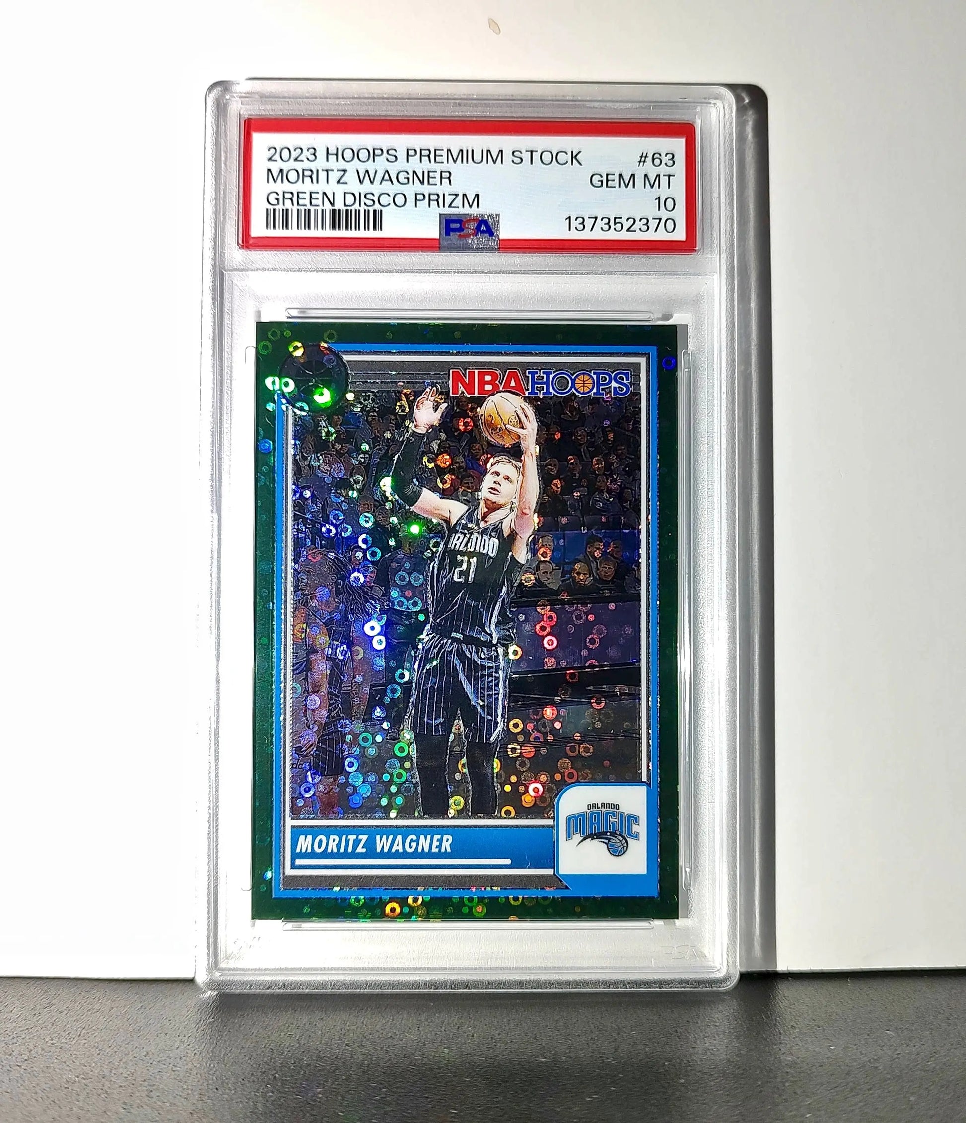 Moritz Wagner 2023 Panini Hoops Premium #63 4/5 Green Disco Prizm PSA 10 Gem