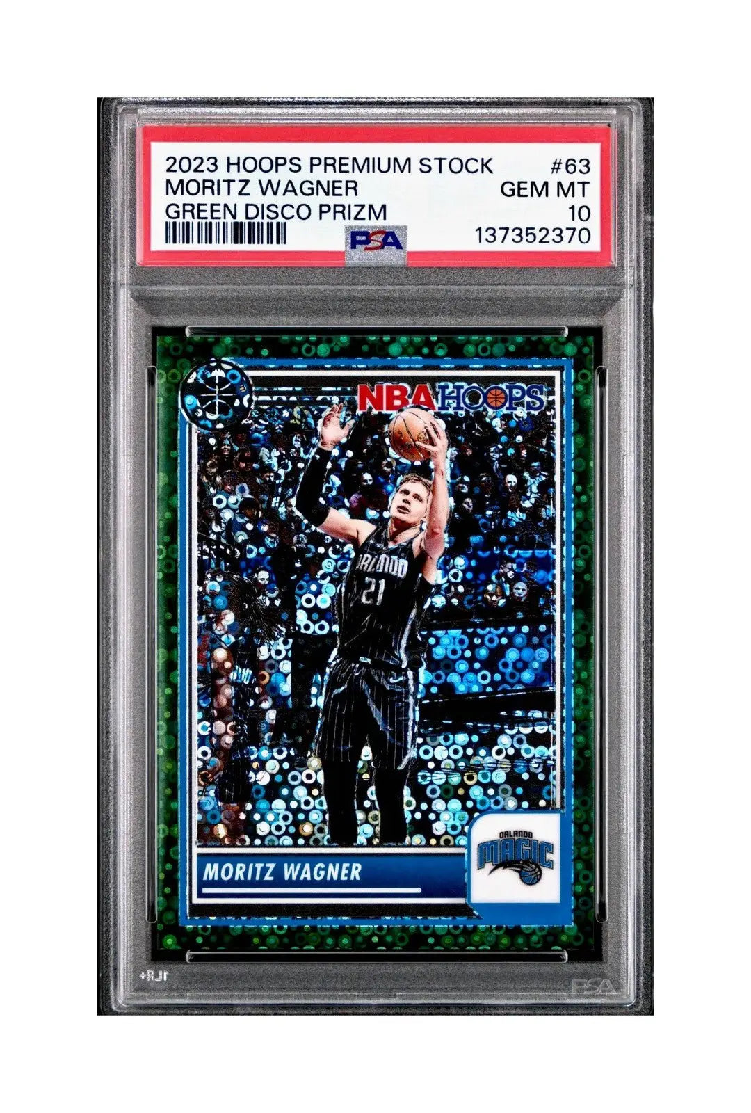 Moritz Wagner 2023 Panini Hoops Premium #63 4/5 Green Disco Prizm PSA 10 Gem